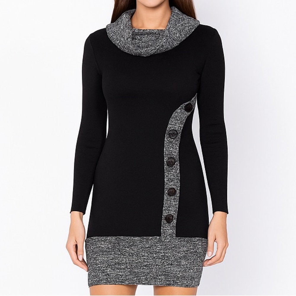 VENUS Black and Gray Knit Sweater cowl neck super soft